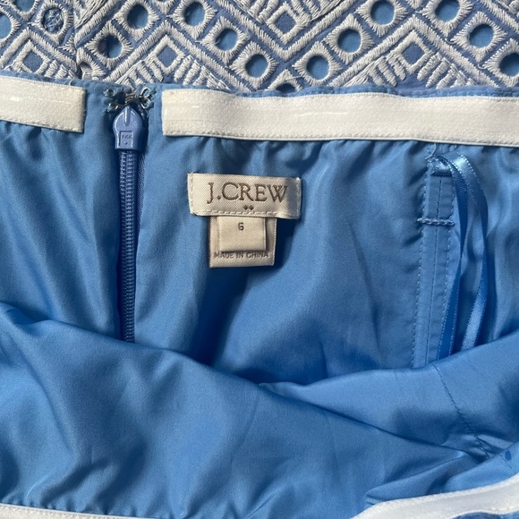 J. Crew Blue and White Embroidered Strapless Dress, Size 6 - Picture 6 of 8